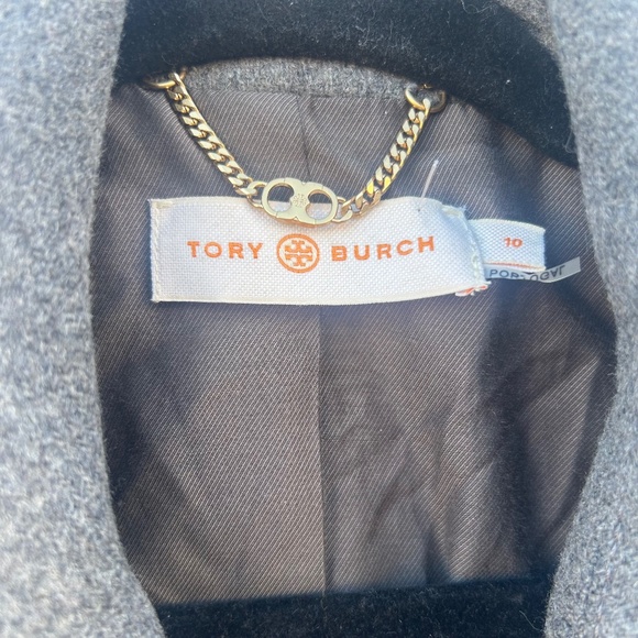 Tory Burch Runway Preppy Wool Gold Clasp Logo Gray Coat - Picture 11 of 15